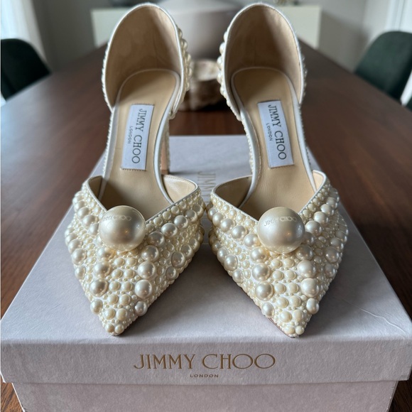 Jimmy Choo Ivory Pearl Embellished Heels - Picture 8 of 8